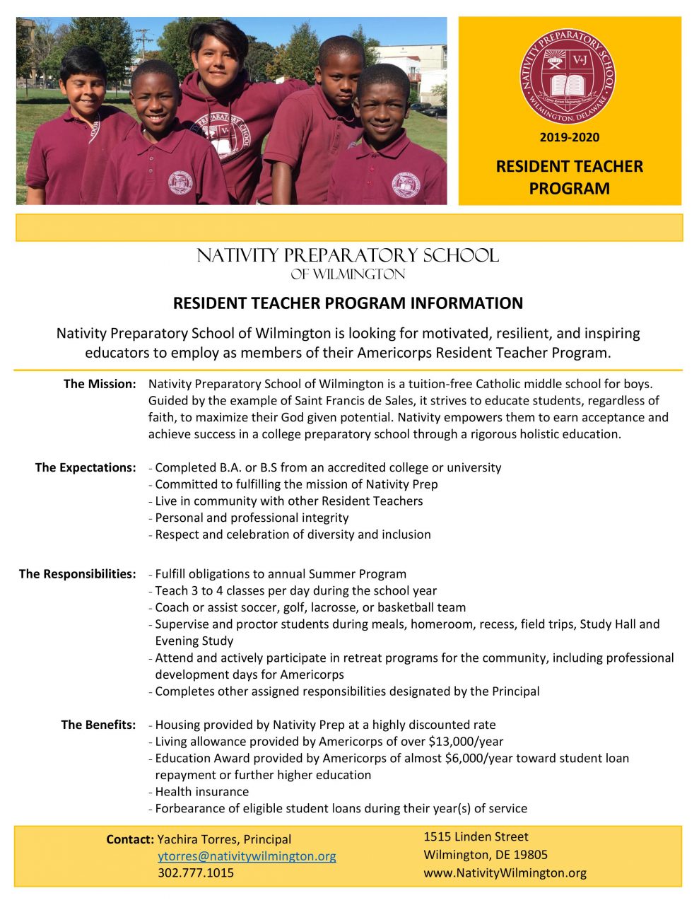 Employment Opportunities Nativity Preparatory School of Wilmington